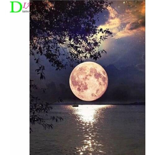 DIADIY 5D DIY Diamond Painting Moon Full Square Diamond Embroidery Landscape Cross Stitch Mosaic Sale Home Decoration