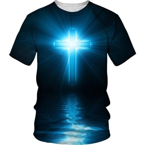 3D Cross Print Men T-shirt Jesus 2021 Summer O Neck Short Sleeve Tees Tops Christian Style Male Clothes Fashion Casual T-shirts