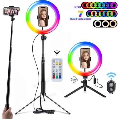 10 Inch RGB Ring Light 15 Colors with Mini Tripod Stand Phone Holder For Tik Tok Makeup YouTube Video Photography Lamp