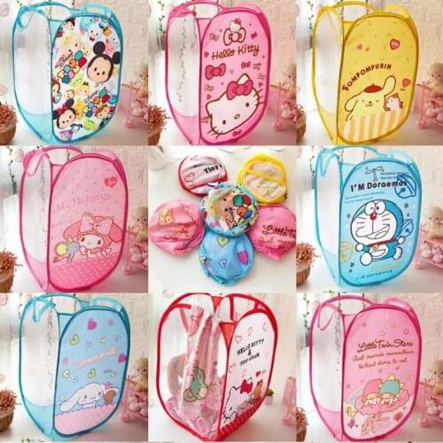 Toys Laundry Nylon kitty Capacity Storage Basket Cartoon Printed Storage Basket Folding Bucket Dirty Clothes Sundry Dirty Basket