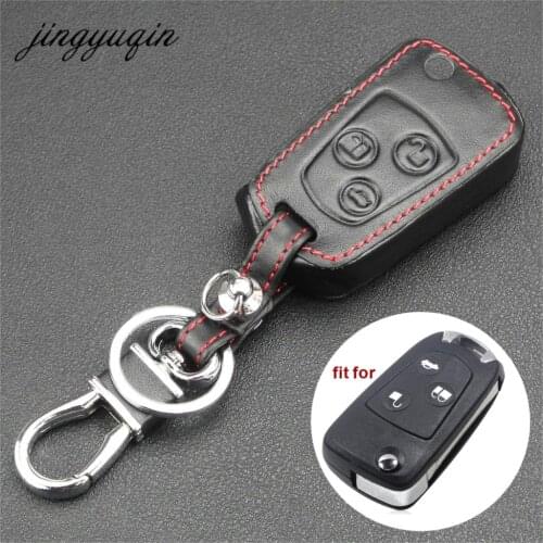Jingyuqin 3 Button Remote Flip Key Leather Cover For Ford Focus KA Mondeo Fiesta Fob Shell Case