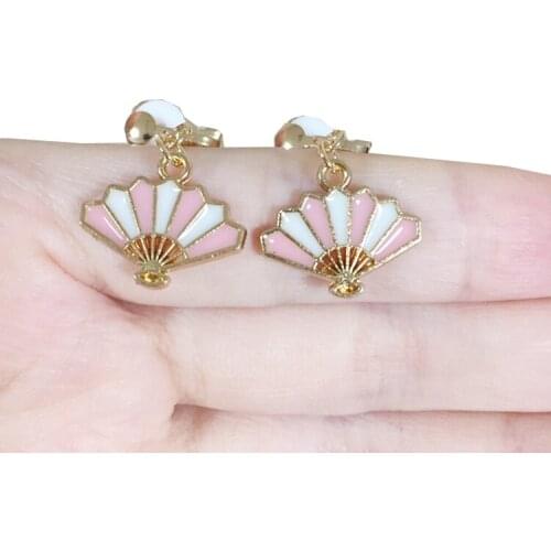 Japanese Style Cute Pink And White Fan Cartoon Animal Fashion Girl Charm Popular Hot New Clip Earrings For Women Jewelry