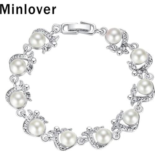 Minlover Simple Style Perfectly Round Simulated Pearl Bracelets for Women Handmade Female Pulseras Fashion Wedding Jewelry SL236