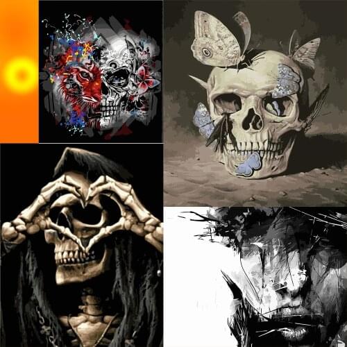 Painting By Numbers Evil Skeleton Figures Canvas Oil Painting 50*40CM Skull Pattern Coloring By Numbers Wedding Decoration