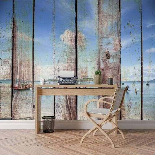 Sea View Custom Mural Wallpaper 3D Wood Pattern Wall Painting House Living Room Romantic Home Decor Wall Papers 3d Improvement