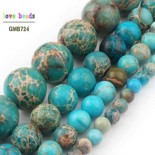 Natural Round Beads Lake blue Sea Sediment Stone Loose Beads For Jewelry Making 15.5" Pick Size 4 6 8 10 12mm wholesale