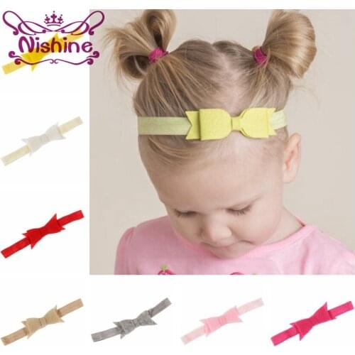 Nishine 17 Colors Girls Felt Bow Elastic Headband Kids Handmade Bow Tie Hair Bands Newborn Headwear Birthday Photo Props