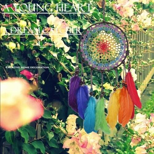 2018 New Wind Chime Ornaments Creative Colorful Feather Dream Catcher Home Decoration Bedroom Wall Handmade Feather Pendant