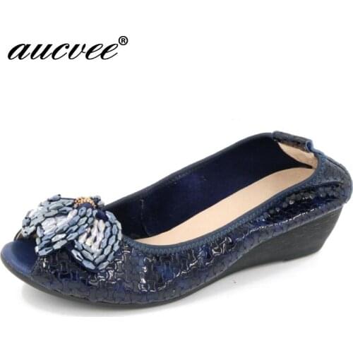 AUCVEE Brand 2019 New Womens Sexy High Heels Peep Toe Pumps Fashion Wedges Woman Summer Genuine Leather Pumps Women shoes JQ98