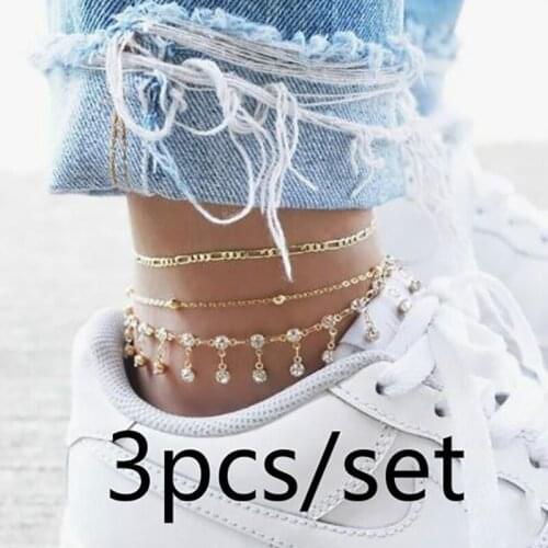 New Vintage Anklet Set Fashion Anklets For Women 3pcs/set Multilayers Adjustable Anklet 2020 Bracelet On Leg Foot Beach Jewelry