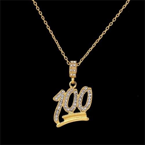 Hot Hip Hop Charm Pendants Rock For Men Jewelry Gift Number 100 Points Iced Out Bling Chains Gold Stainless Steel Necklace