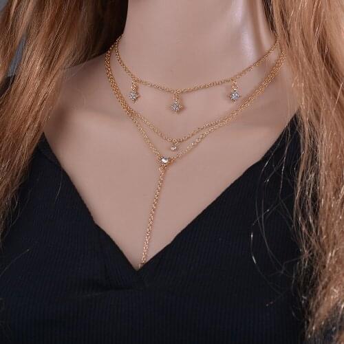 Fashion Exquisite Star Rhinestone Multiple Chains Necklace Korean Sweet Necklace for Women Men Girls Neck Collar Jewelry Gift