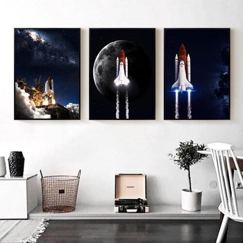 Poster Pritns Space Rocket Launching Boys Nursery Wall Art Canvas Painting Scandinavian Paintings Kids Room Decorative Picture