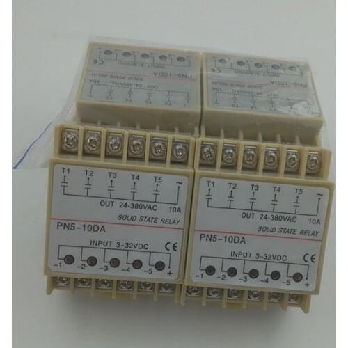 PN5-10DA 5 Groups Din Rail SSR Quintuplicate Five Input 3~32VDC Output 24~380VAC Single Phase DC Solid State Relay