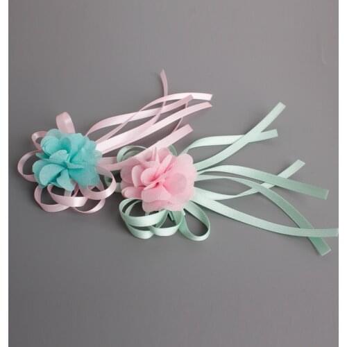 Rainbow Flower Hair Bows With Rubber Band For Kids Girls Tassel Ponytail Flower Bows Elastic Hair Band Hair Accessories