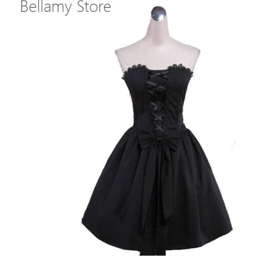 Gothic Lolita Dress Black Tube Top Sleeveless Plain Bow Punk skirt