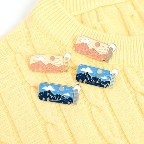 Sun, clouds, mountains and rivers Travel glass Enamel Pin abstract Brooch Water bottle Badges Jewelry Gifts for Traveler