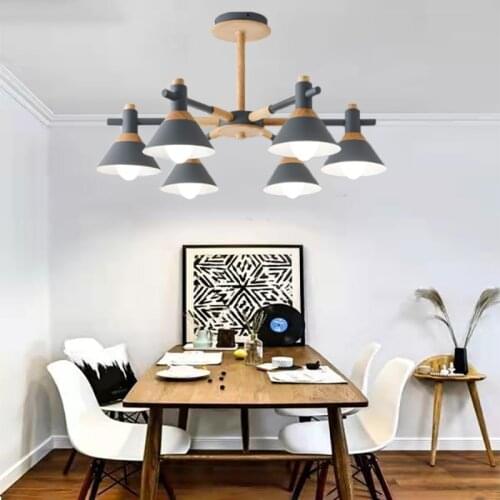 Modern style simple LED bedroom chandelier living room wooden lamp restaurant gray chandelier manufacturers selling