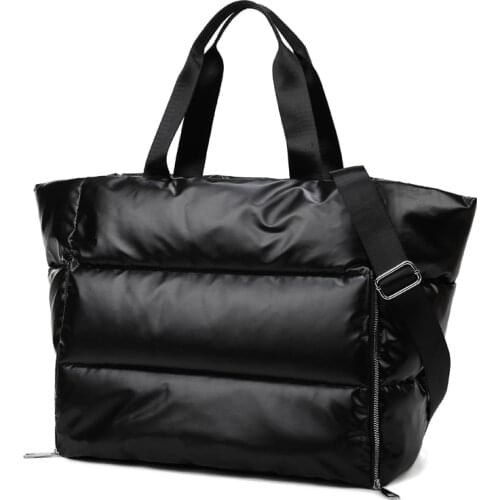 Fashion Space Pad Cotton Womens Shoulder Bag Large Capacity Feather Down Handbag Waterproof Nylon Padded Bags for Women Gym Bag