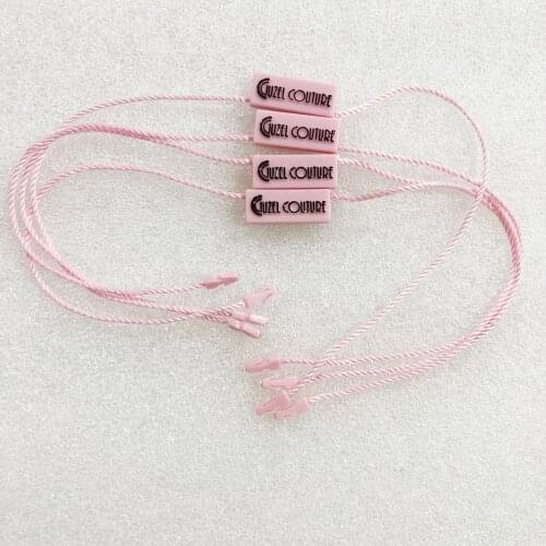 Custom hang tag string, plastic seal for clothing, high quality, embossed logo