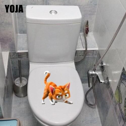 YOJA 20.8*22.7CM Yellow Cartoon Kitten Kids Bedroom Decor Wall Decals Toilet Sticker T1-0077