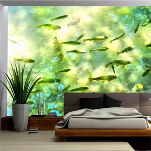 Green Wallpaper Feature Wall Watercolor Mountain Stream River Small Fish Large Wall Murals Wallpaper 3d Room Wallpaper Kids Room
