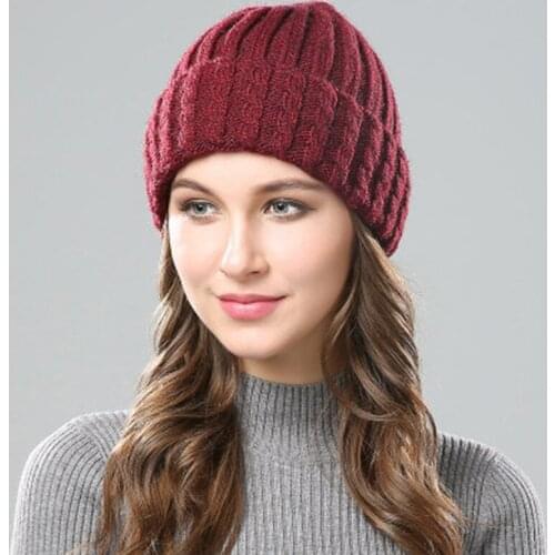 Women Winter beanie pompom hats wool knitted hat thick female fitted cap windproof warm lined beanies fashion knit bobble cap