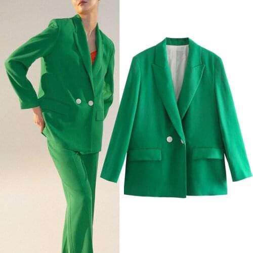 Mozuleva Za Green Blazer Women Double Breasted Blazer Spring 2021 Long Jacket Office Female Suit Elegant Long Sleeve Blazers