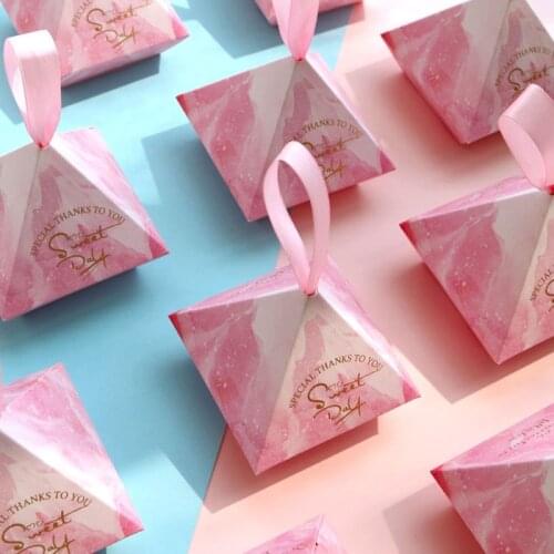 100pcs Marble Flower Candy Box Favors Gifts Candy Boxes With Ribbon Baby Shower Wedding Party Supplies