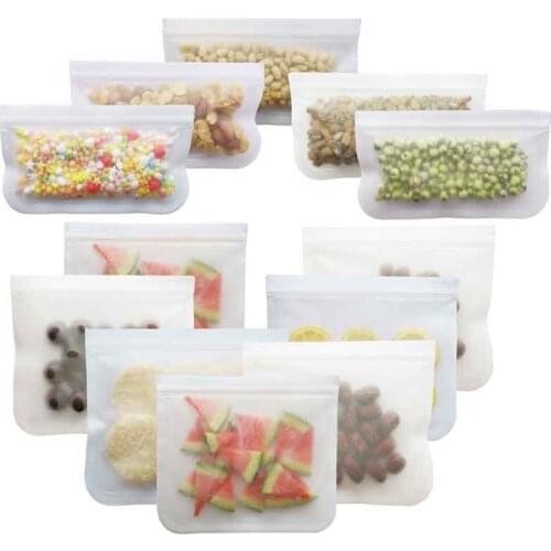 12Pcs/Set Food Bag Frosted PEVA Silicone Food Fresh-Keeping Bag Reusable Freezer Bag Leakproof Top Fruits Lunch Box