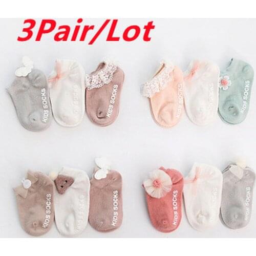 3 Pairs/lot 0 To 6M Spring Summer Baby Socks Solid Color Infant Baby Floor Socks Soft Cotton Anti-slip Boat Socks for Girls Kids