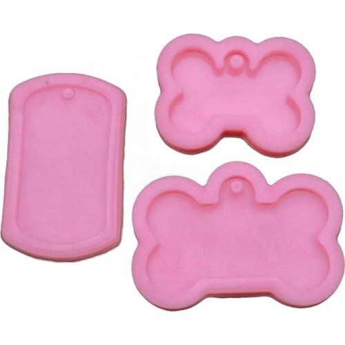 3Pcs Dog Tags Pendant Resin Casting Mold Kit Silicone Military Bone Shape Tag Pendant Keychain Mold Jewelry Making Tools