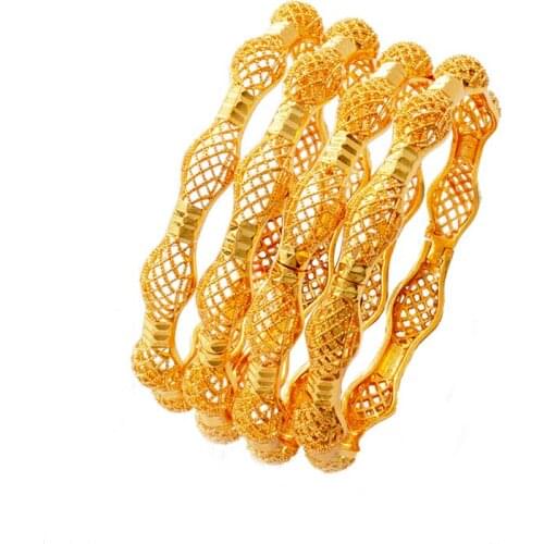 4pcs/lot Gold color Bangle&Bracelet Dubai Bangles For Women Indian Bangles Africa Jewelry Ethiopian Wedding Bride Jewelry Gift