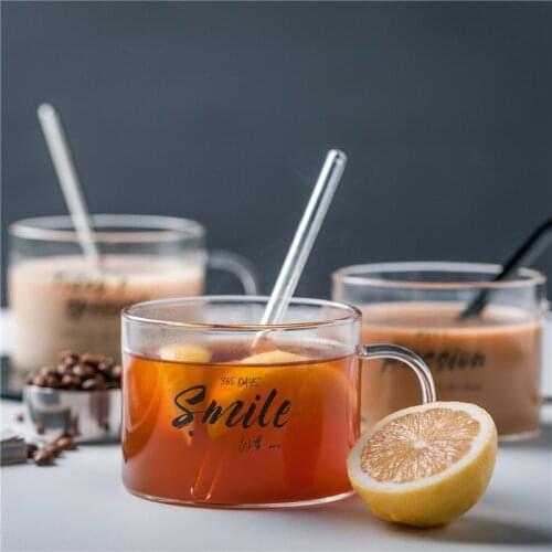 500ml Letter Pattern Glass Cup Breakfast Cup With Handle Milk Coffee Mug Flower Teacup Drinking Glasses Lovers Couple Gifts
