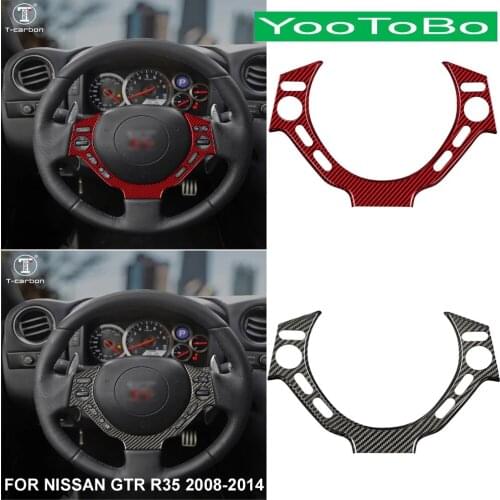 Car Styling Real Carbon Fiber Steering Wheel Trim Cover Decorative Sticker For Nissan GTR R35 2008-2014 Interior Moulding Parts