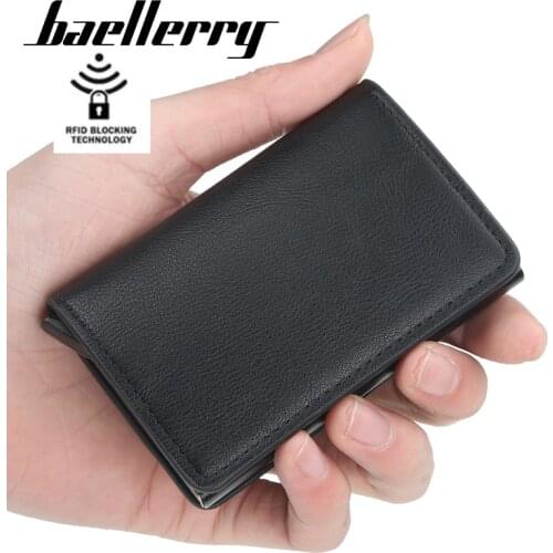 Baellerry Antitheft Men Vintage Credit Card Holder Blocking Rfid Wallet PU Leather Unisex Security Information Aluminum Purse