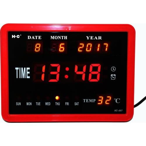LED Digital Wall Clock Hourly Chime Desktop Watch with Temperature Week Date Electronic Alarm Clocks Digital Calendar Clocks Red