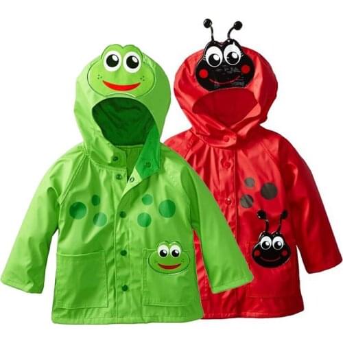 2 3 4 5 6 Y Baby Rain Coat for Kids Clothes Girls Green Frog Red Bee Cute Hooded Waterproof Raincoat Boy Windproof Trench Jacket