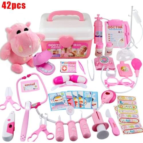 42pcs/set Children Pretend Play Toy Set Simulation Doctor Clinic Appliances with Storage Box 2020 New Design Kids Toys Dropship