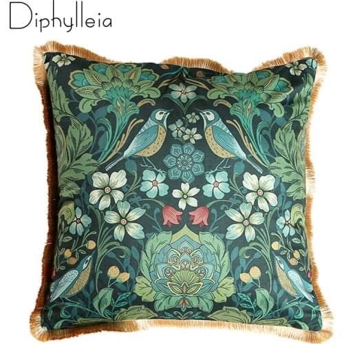 Diphylleia Designer Cushion Cover American Manhattan Luxury Bird Print Velvet Garden Pillow Case For Sofa Backrest Living Room
