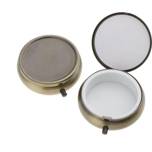 Travel 2pcs Portable Metal Round Pill Box Storage Case Organizer
