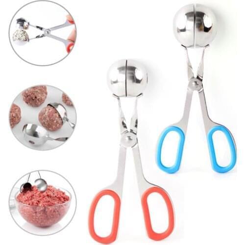 Meatball Scoop Tongs Maker Tool DIY Fish Meat Rice Stainless Steel Stuffed Clip
