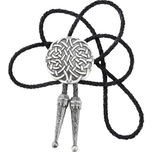 Western cowboy Tang cao patten retro silver metal electroplating BOLO TIE casual accessory for men and women leather collar rope