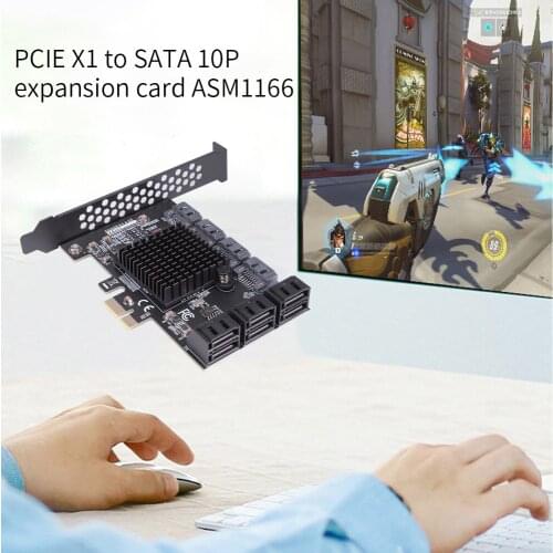 Kebidu PCIE X1 to SATA Controller 10P ASM1166 ATA 3.0 PCIE X1 3.0 6.0 Gbps For WIN1LINUX Expansion Card PCI Express