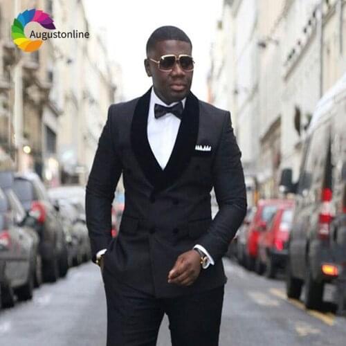 Retro Black Classic Men Suits Shawl Lapel Tailor Double Breasted Elegent Male Blazer Slim Fit Groom Tuxedo 2Piece Costume Homme