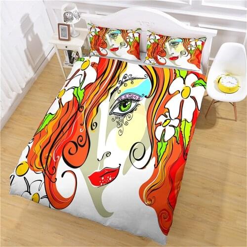 Bedding Set Girl with Flowers 3pcs Home Textile Duvet Cover Comforter Designer Custom Luxury Full Size Quality Digital Printing