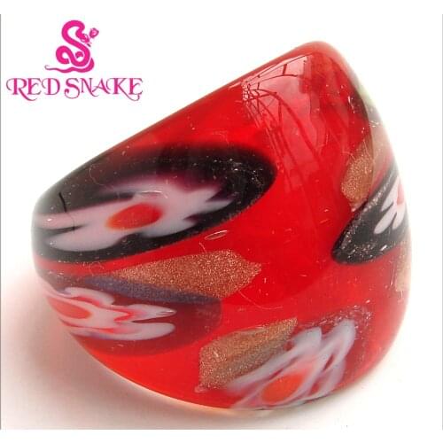 RED SNAKE Fashion Ring Handmade Red with flowers Murano Glass Rings
