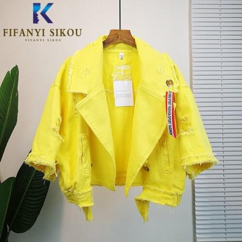 Spring Autumn Denim Jaacket Women Short Coat Lapel Tassel Ripped Jeans Jacket Female Fashion Loose Jeans Coat Harajuku Jackets