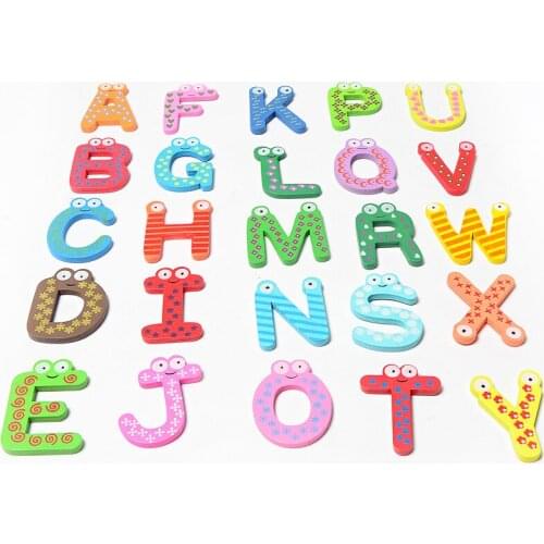 Hot Selling Baby Toys 26pcs Letters Kids Wooden Alphabet Fridge Magnet Child Educational Toys Fridge Sticker LBV