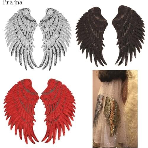 Prajna Red Angel Wings Patch Applique Sewing Iron On Sequin Patches For Clothes Stickers Jeans Fabric Patch Sewing Supplies